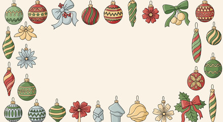 Ornamental Holiday Frame With Pastel Christmas Decorations Elements