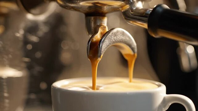 Espresso Machine Pouring Coffee into Cup - A Close-Up View.