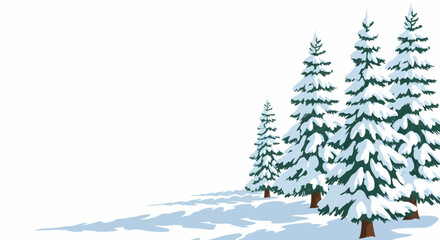 Winter Landscape With Snowy Coniferous Trees And White Background