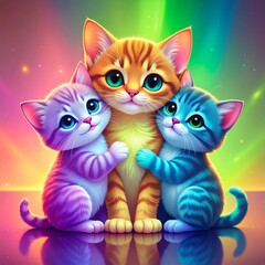 Three Adorable Colorful Fantasy Kittens