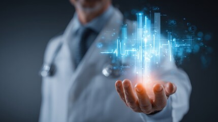 Doctor presenting glowing healthcare chart with future technology