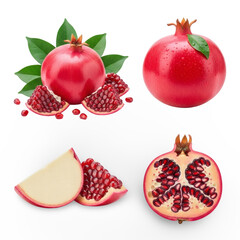 Set Pomegranate Collection on Transparent Background