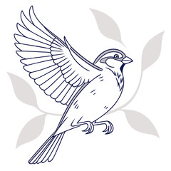 Sparrow illustration isolated on with leaves for decoration