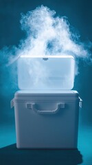 Insulated Cooler Box with Open Lid and Cold Vapor Display