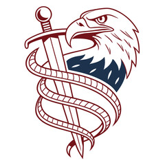 Eagle and sword emblem isolated on in vector illustration