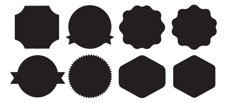 Set of assorted black badge shapes vector design elements for graphic design isolated on white background