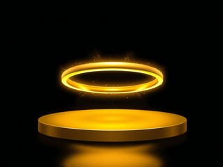 Golden ring of light levitating above a circular platform