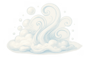 Swirling white cloud illustration with bubble elements, cartoon cloud puffing steam or smoke drawing