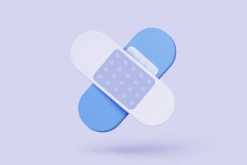 3d medical plaster icon sign. Adhesive bandage for aid of wound. breathable bandage for accident or surgery. Medicine plaster strips for first aid. 3d health care icon vector render illustration