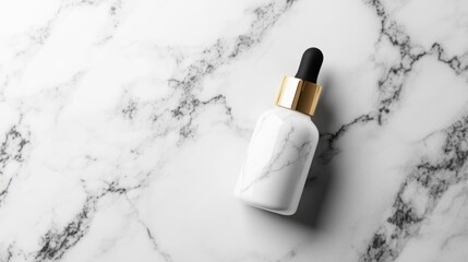 Skincare Dropper Bottle Resting on a Marble Surface
