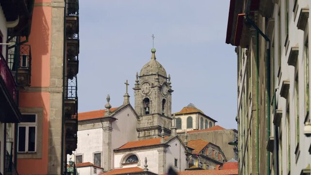 Bell Tower Of Church of Our Lady of Victory in Porto, Portugal. - static shot