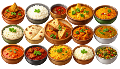 1: Indian Food PNG Element Set with Traditional Dishes, isolated on transparent background
