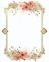 Elegant Floral Frame with Gold Accents for Invitations or Art