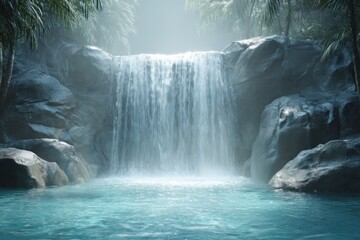 A beautiful waterfall cascading into a crystal clear pool