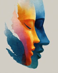 Artistic Watercolor Portraits of Abstract Human Faces in Profile