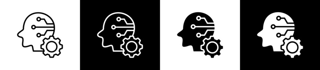 Artificial Intelligence icon variations in line and glyph style on black and white background