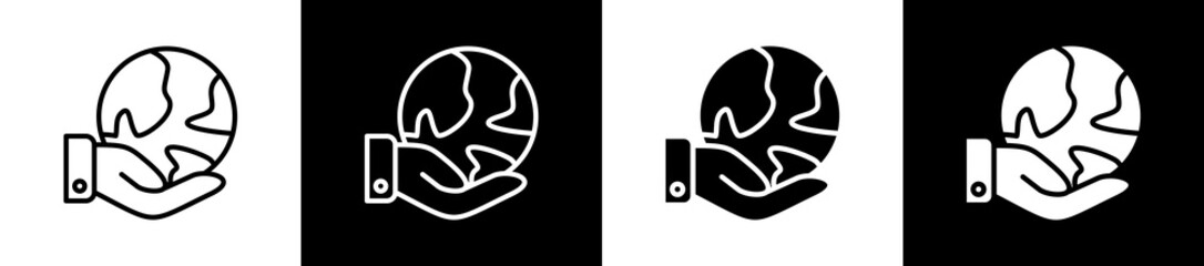 Environment icon variations in line and glyph style on black and white background