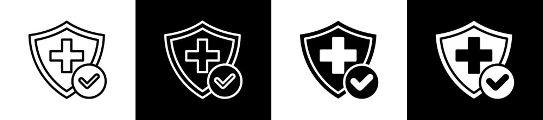 Obraz premium Insurance icon variations in line and glyph style on black and white background