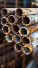 Bundled Metal Tubes Displaying Corrosion and Construction Details