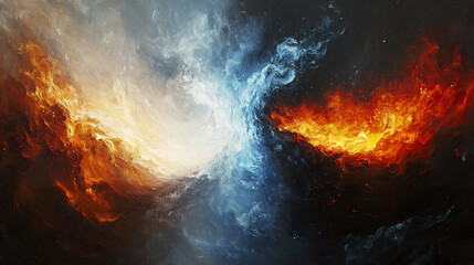 Abstract depiction of fire and ice in dynamic contrast