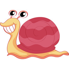Smiling Yellow Snail With Big Eyes And A Pink Swirled Shell Crawling On A White Background