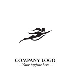 Fototapeta premium Woman Swimming Logo Symbol in Clean Minimal Vector Illustration on White Background