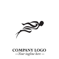 Woman Swimming Logo Symbol in Clean Minimal Vector Illustration on White Background