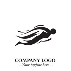 Woman Swimming Logo Symbol in Clean Minimal Vector Illustration on White Background