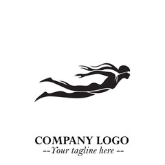 Woman Swimming Logo Symbol in Clean Minimal Vector Illustration on White Background