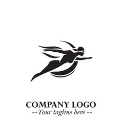 Woman Swimming Logo Symbol in Clean Minimal Vector Illustration on White Background