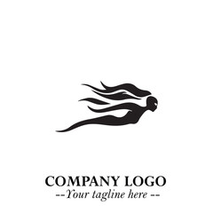 Woman Swimming Logo Symbol in Clean Minimal Vector Illustration on White Background