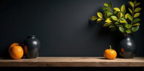 Naklejka premium Rustic wooden shelf, white spotlight, dark background Product display , business, commercial, isolated
