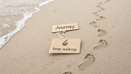 Inspirational Message on a Beach Journey with Footprints in the Sand and Nature Background
