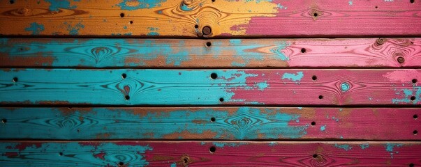 Weathered wood planks, vibrant hues, rustic texture, colorful planks, plank texture