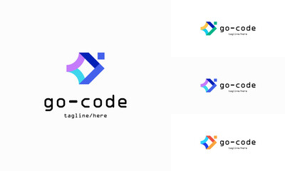 Go Code logo designs concept vector, Coding logo with arrow symbol