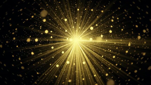 Bright shiny gold particle bokeh animation effect abstract background light enhanced by galaxy glow ray swirl starry sparkles with lighting