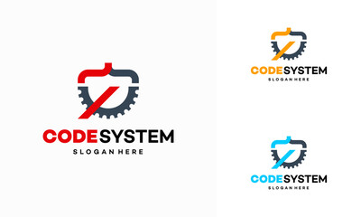 Obraz premium Coding System logo designs concept vector, Code and Gear logo symbol