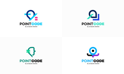 Set of Coding point logo designs concept vector, Code pin symbol