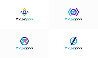 Set of World Code logo designs concept vector, Coding Universe logo template