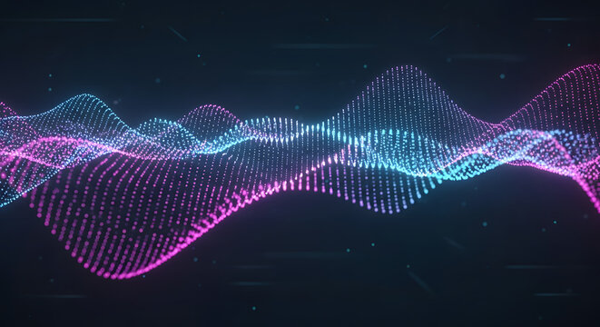 Abstract digital sound waveform with neon pink and blue lights