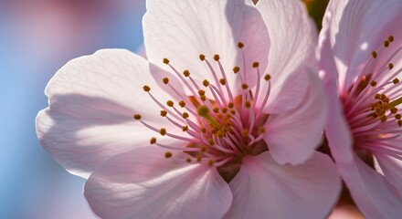 Close up of delicate pink blossoms against a soft blurred background