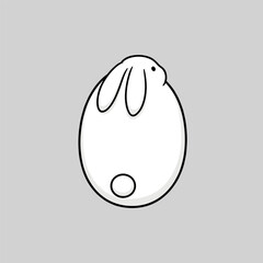 Minimalist white rabbit illustration stylized as an Easter egg shape on a solid light gray background.
