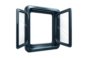 Open metallic window frame representing new opportunities, a portal to new ideas, and a gateway to the unknown, transparent background