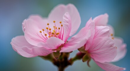Close up of delicate pink cherry blossoms with soft background