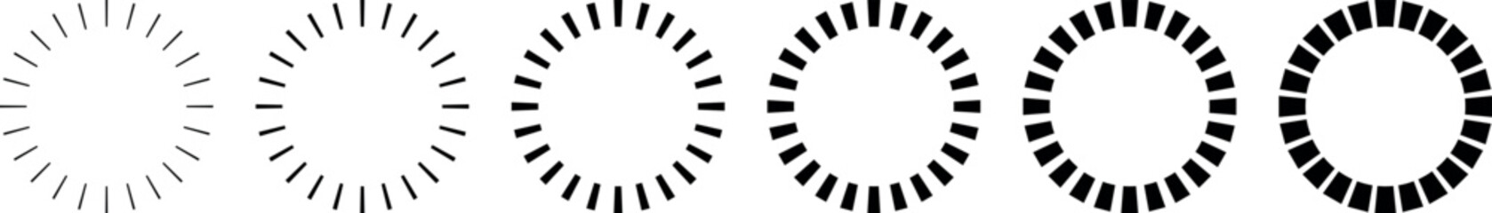 Black circular radial stripe abstract geometric optical illusion pattern minimal bold vector design element retro graphic shape isolated white background dynamic symmetry collection