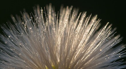 Close up of delicate plant with dewdrops and soft lighting on black background