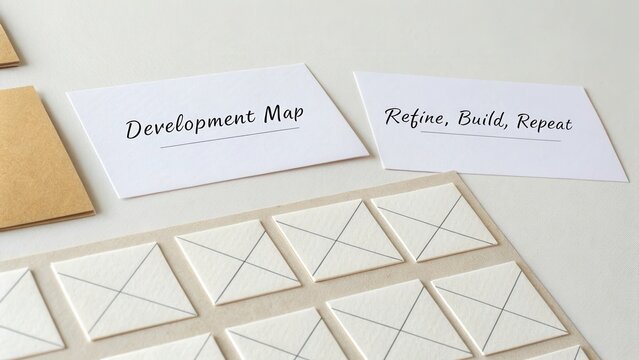Development Map and Refine Build Repeat Concept with Blank Cards on Workspace for Brainstorming and Planning Ideas