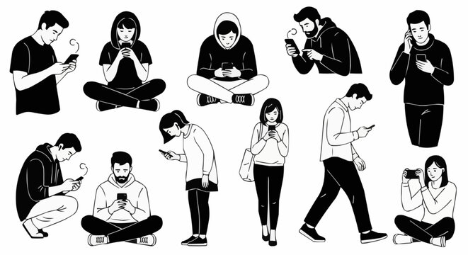 People engrossed in smartphones, showcasing modern communication and digital interaction. - Powered by Adobe