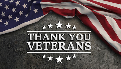 Thank You Veterans Message with American Flag.