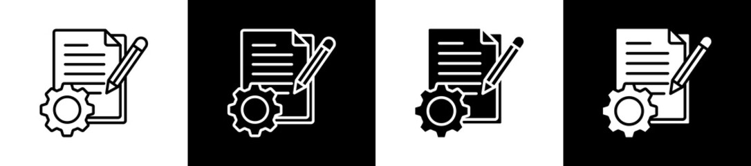 Prototyping icon variations in line and glyph style on black and white background